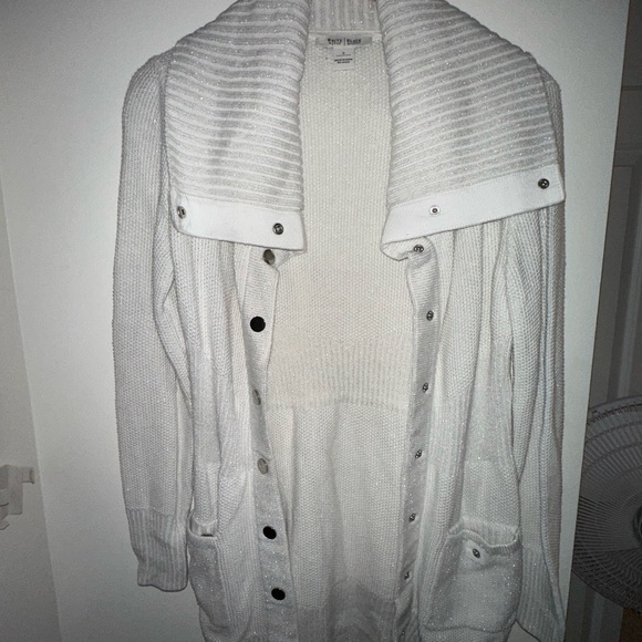 White Cardigan, with subtle silver shine beneath. - Picture 3 of 3